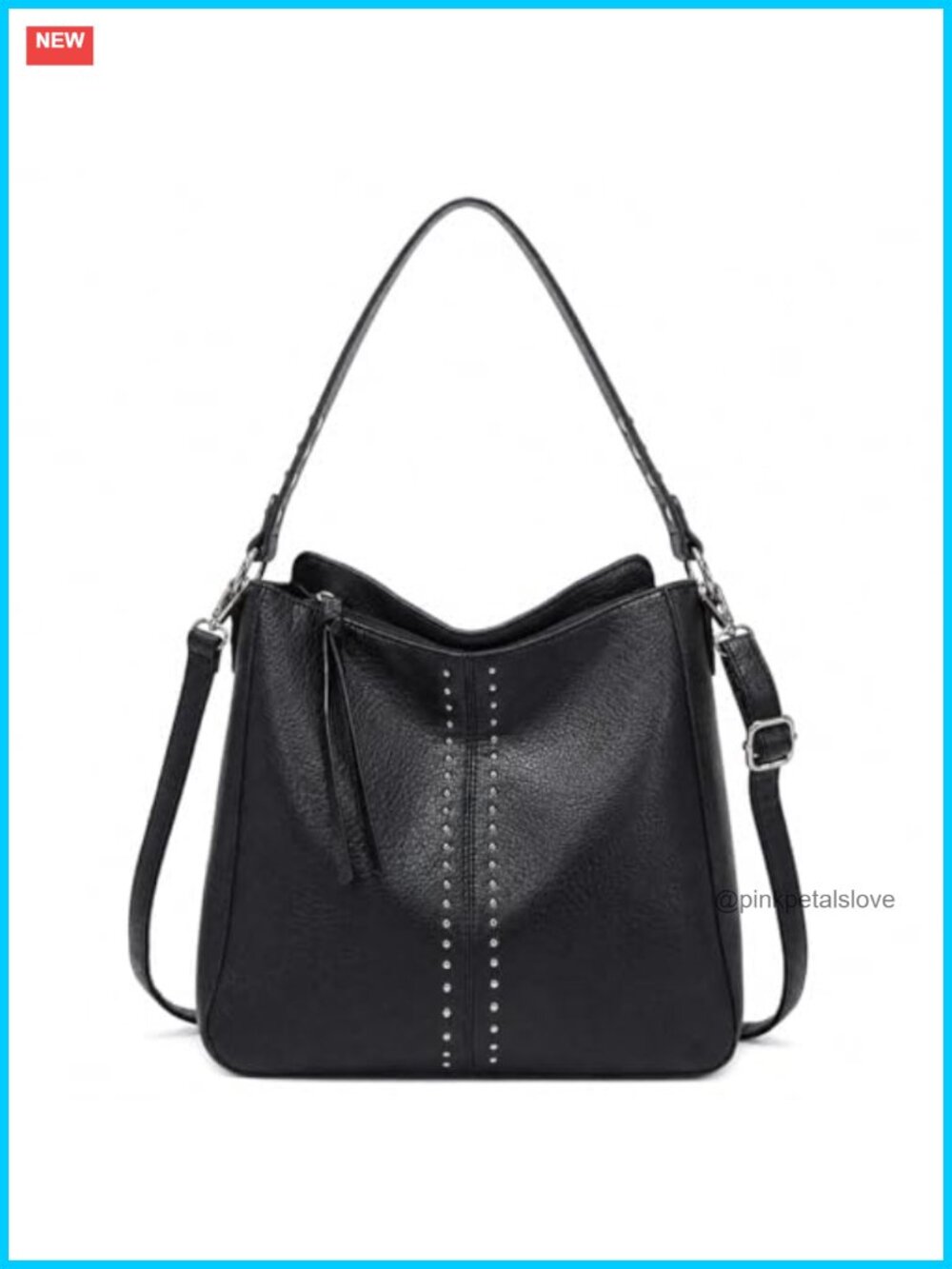 Faux Leather Hobo Bag Crossbody Purse Shoulder Handbag with Metal Stud Accents